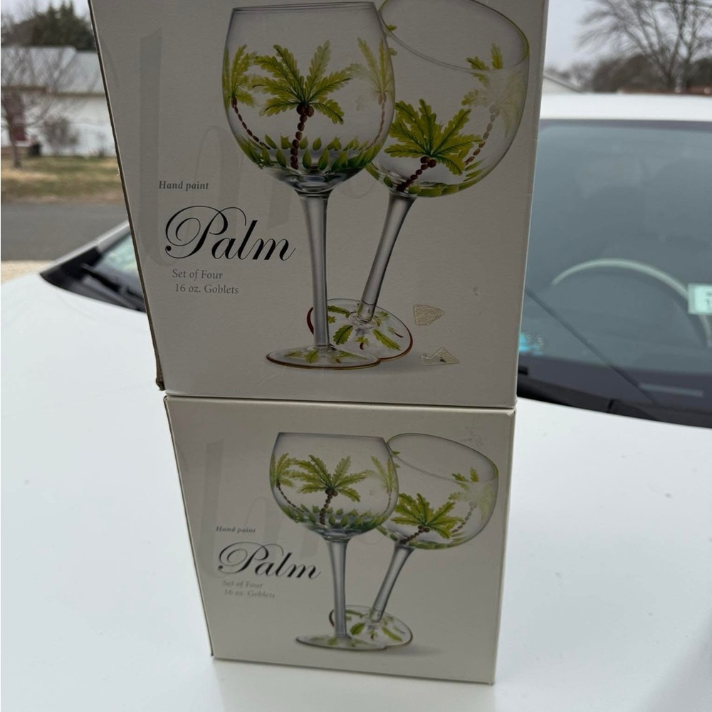 Palm Hand-Painted Goblets Set of Eight